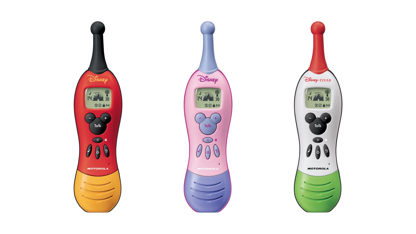 Three product variations of Disney 2-way radio devices