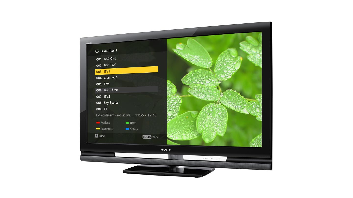 Sony BRAVIA 46-inch LCD TV displaying on-screen user interface