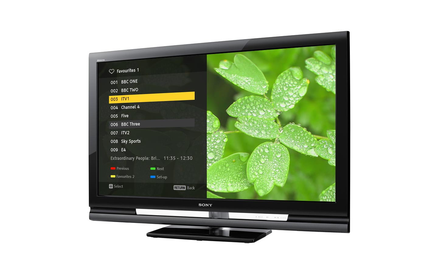 Sony BRAVIA 46-inch LCD TV displaying on-screen user interface
