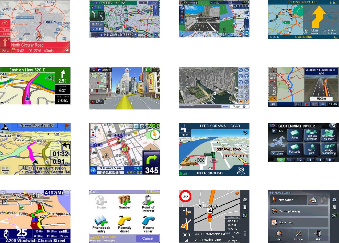 Screenshots from competitor navigation devices