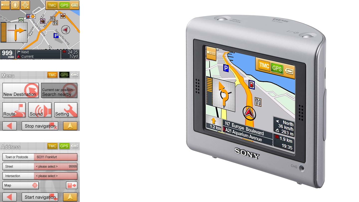 Screens from Sony's first-generation navigation device