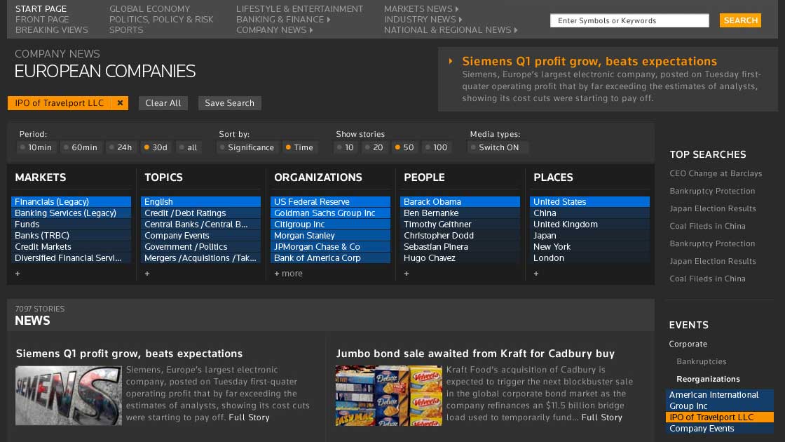 Screenshot of the Thomson Reuters Eikon desktop app