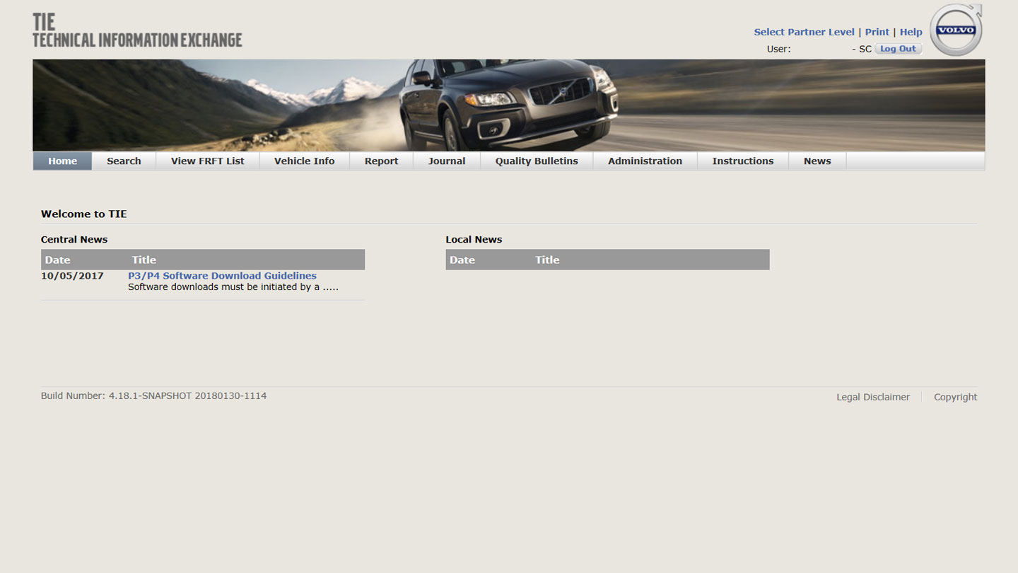 Screenshot of the original Volvo TIE application, before redesign