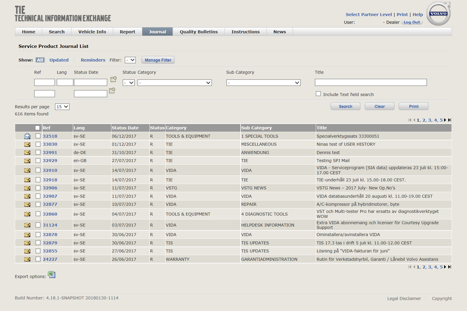 Screenshot of the original Volvo TIE application, before redesign