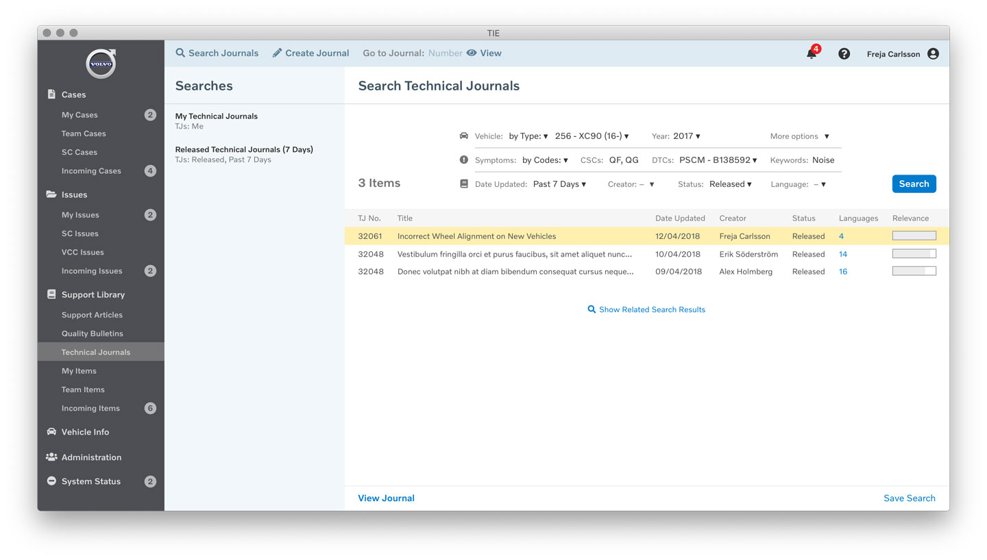 Screen for searching Technical Journals