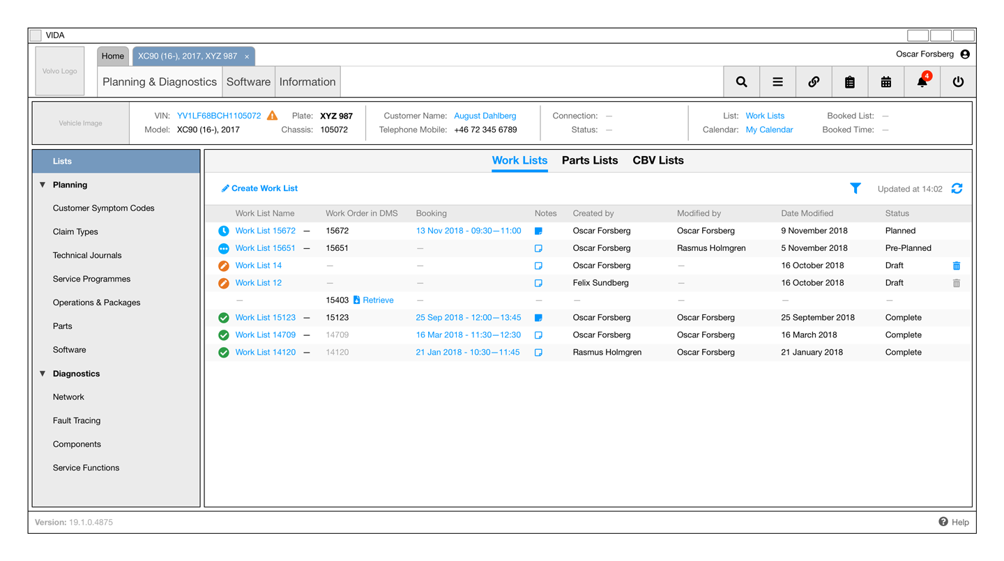 Wireframe of new Work Lists screen